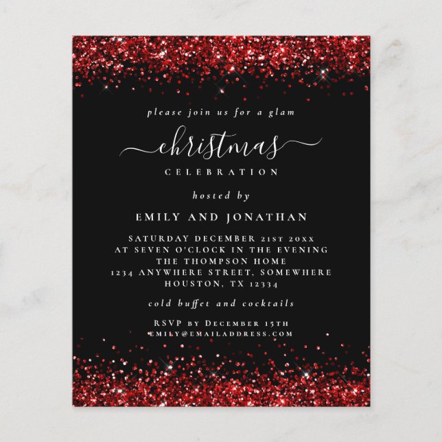 PAPPER | Red Glitter jul Party Black Inbjudan Flygblad (Framsidan)