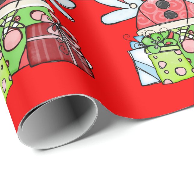 Papper Red jul Angel Santa Wrapping Presentpapper (Rullad Hörn)