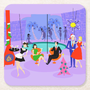 Papper Retro Tropical jul Party Underlägg Kvadrat