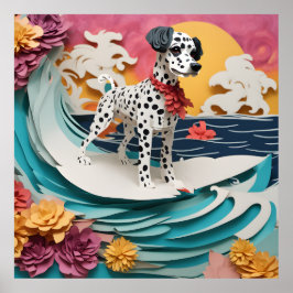 Papper Rococo Dalmatian Surfing Pastel Färg Poster