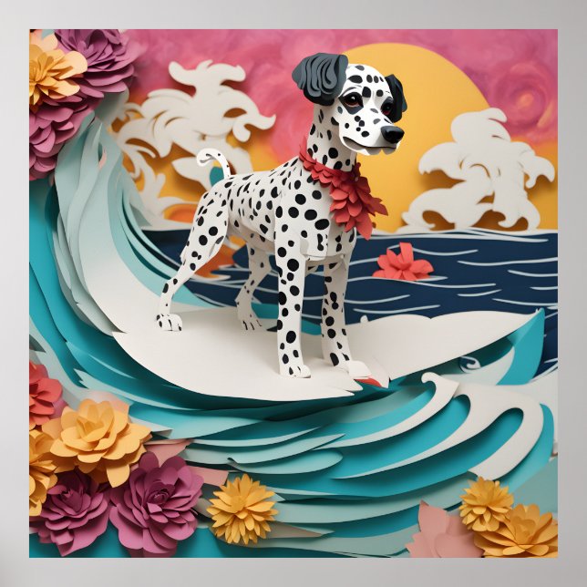 Papper Rococo Dalmatian Surfing Pastel Färg Poster (Framsidan)