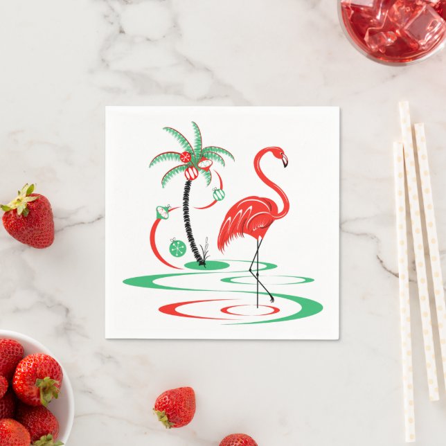 Papper röd jul Flamingo napkin Pappersservett (Insitu)