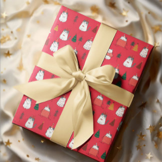 Papper rödfestiv katter och Julgranar Presentpapper