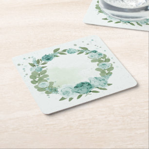 papper romantisk blå blommigt grön kvadratisk unde underlägg papper kvadrat