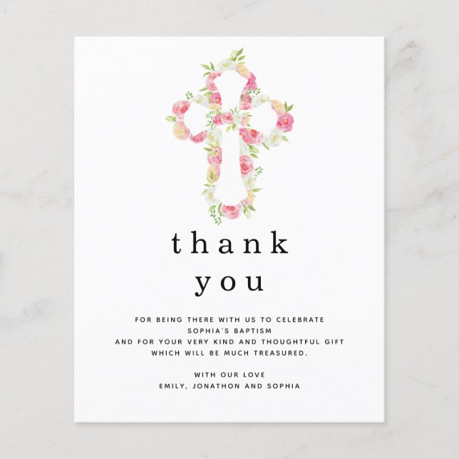 PAPPER | Rosa Blommigt Kor Baptism Tack Flygblad (Framsidan)