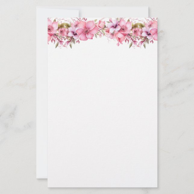 Papper rosa Blommigt Stationery (Framsida)