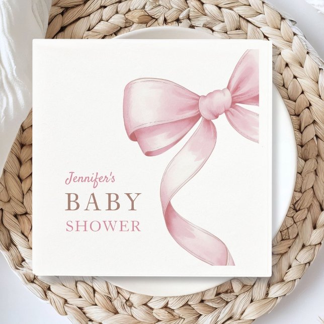 Papper rosa Bow Baby Shower Pappersservett (Skapare uppladdad)