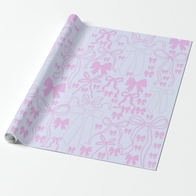 Papper Rosa Bow Girly Gift Wrap Presentpapper (Utrullad)