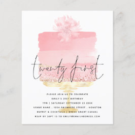 PAPPER Rosa Cake Script 21:a födelsedagsinbjudan Flygblad
