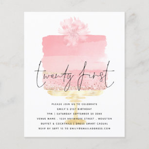 PAPPER Rosa Cake Script 21:a födelsedagsinbjudan  Flygblad