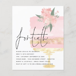 PAPPER | Rosa Guld Birthday Cake 40:e Party Inbjud Flygblad