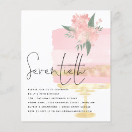 PAPPER | Rosa Guld Birthday Cake 70:e Party Inbjud Flygblad