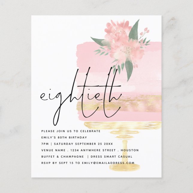 PAPPER | Rosa Guld Birthday Cake 80:e Party Inbjud Flygblad (Framsidan)