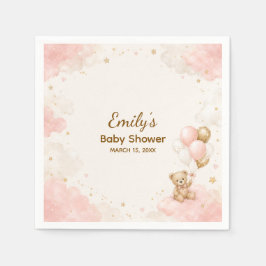 Papper rosa nalleballong baby shower pappersservett