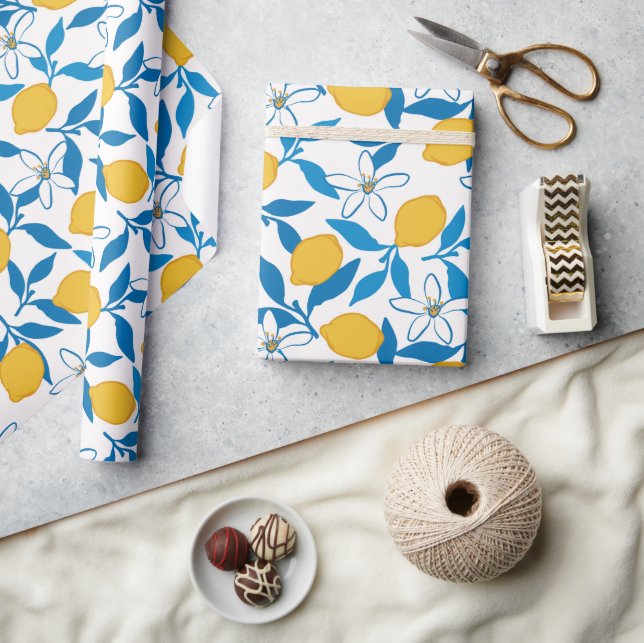 Papper rullning av Cute Lemon Sketch Hand plockade Presentpapper (Hantverk)