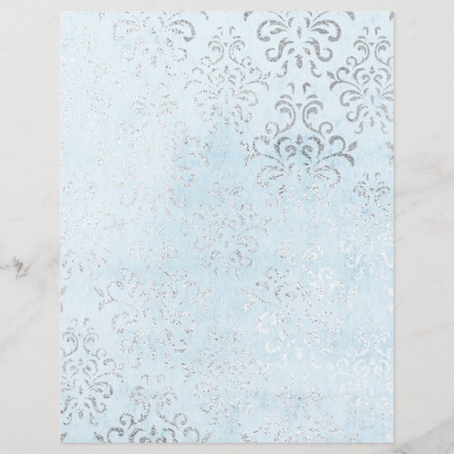 Papper Shabby Damask-skrapbok för blå och Silver (Framsida)
