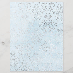 Papper Shabby Damask-skrapbok för blå och Silver