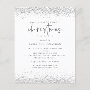 PAPPER Silver Glitter Julfest Vit Inbjudan Flygblad