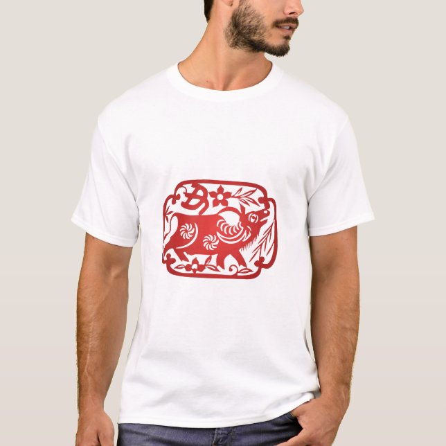 Papper skärning av kinesisk zodiakox t shirt (Framsida)