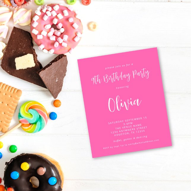 PAPPER | Skript Shock rosa 9:e Födelsedagsfesten Flygblad (Value paper alternative)