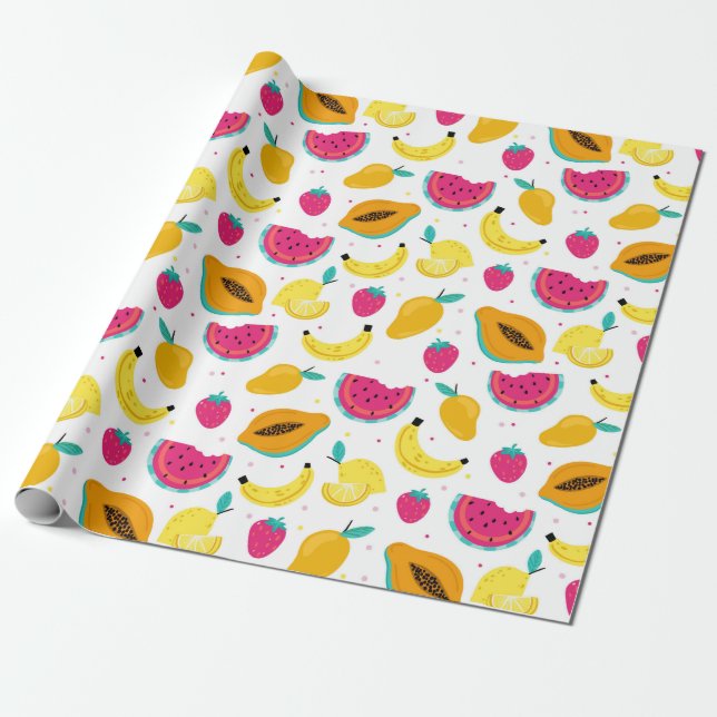 Papper skrotning av tropiska frukter presentpapper (Utrullad)