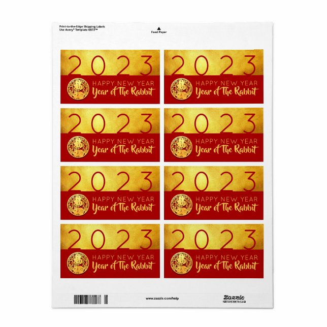 Papper snittskuren Red Guld kinesisk kanin 2023 RL Fraktsedel (Helt Ark)