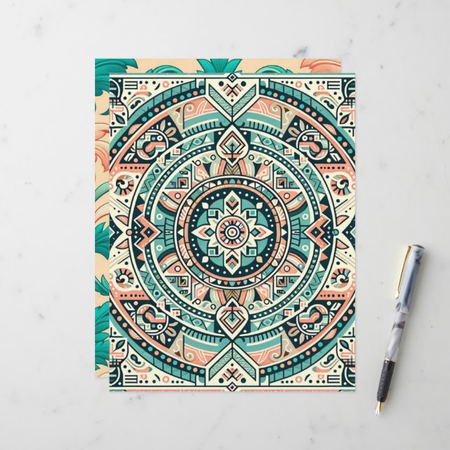 Papper solnedgång på havsmönstrad skrapbok (Fram/Back In Situ)