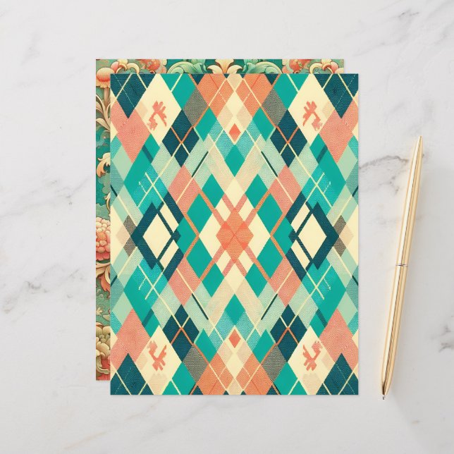 Papper solnedgång på havsmönstrad skrapbok (Fram/Back In Situ)