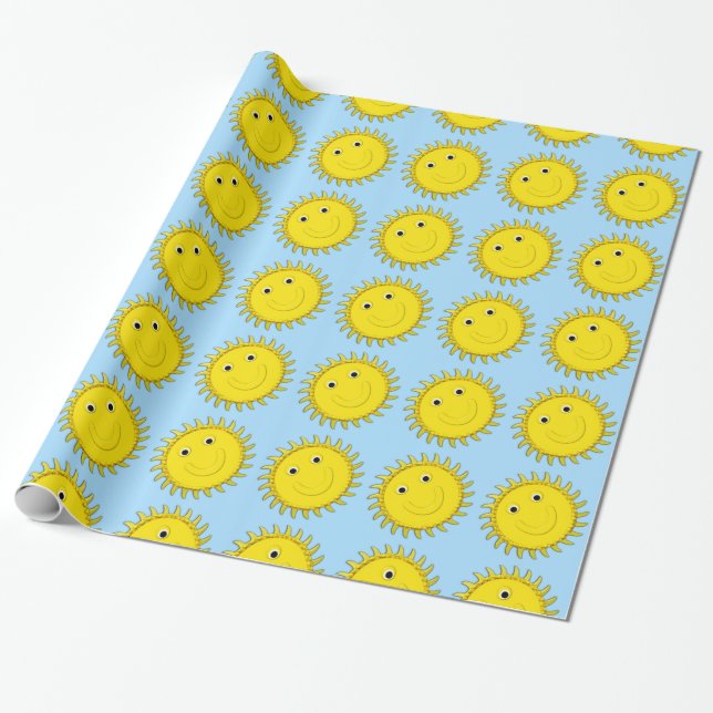 Papper solsken Ansikte-Blue Gift Wrapping Presentpapper (Utrullad)