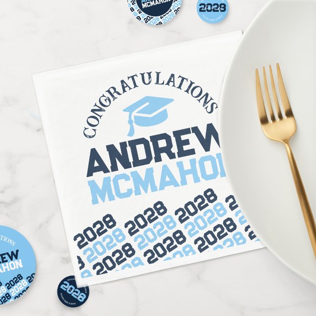 Papper Studentfest för baby blue marin Personlig Pappersservett (Repeating Class Year + Baby Blue Graduation Cap Personalized Paper Napkins)