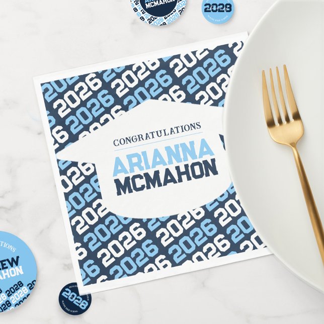 Papper Studentmössa för marin och Baby blue Person Pappersservett (Repeating Class Year + White Graduation Cap Personalized Paper Napkins)