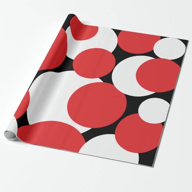 Papper svällning av svart, vitt och rött Polka dot Presentpapper (Utrullad)