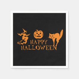 papper svart orange i happy halloween pappersservett