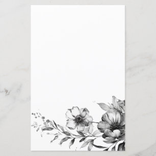 Papper, svartvit Blommigt, målat lager
