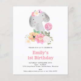 PAPPER | Sweet Elephant First Födelsedagsfest Inbj Flygblad