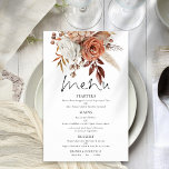 PAPPER | Terracotta Blommigt Rustic Bröllop Menu Flygblad<br><div class="desc">PAPPER | Terracotta Blommigt Rustic Bröllop Menu. Ett storlekt alternativ med underbart värde på 5, 5 x 8, 5 tum (inte kort) PAPPERT. En informell typografi i svart för huvudrubriken Menu som kompletterar resten av texten som du lätt kan anpassa,  med vackra blommor och gräs i höstens färgad överst.</div>