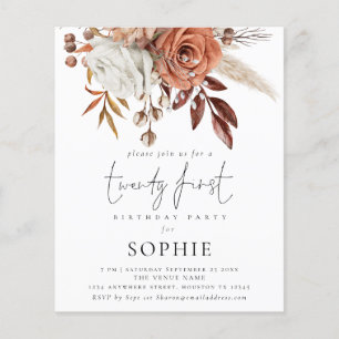 PAPPER Terracotta Blommigts Script 21:a Party Inbj Flygblad