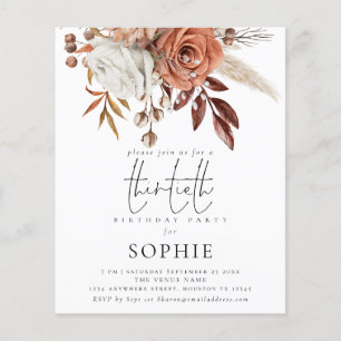 PAPPER Terracotta Blommigts Script 30:e Party Inb Flygblad