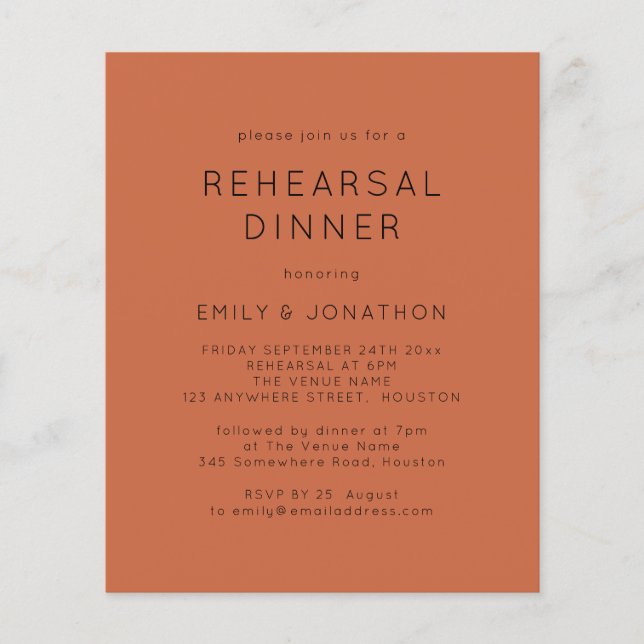 PAPPER | Terracotta Rehearsal Dinner Wedding Inves Flygblad (Framsidan)
