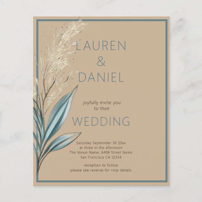 PAPPER text QR-kod Kaffeblått Bröllop Flygblad (Framsidan)