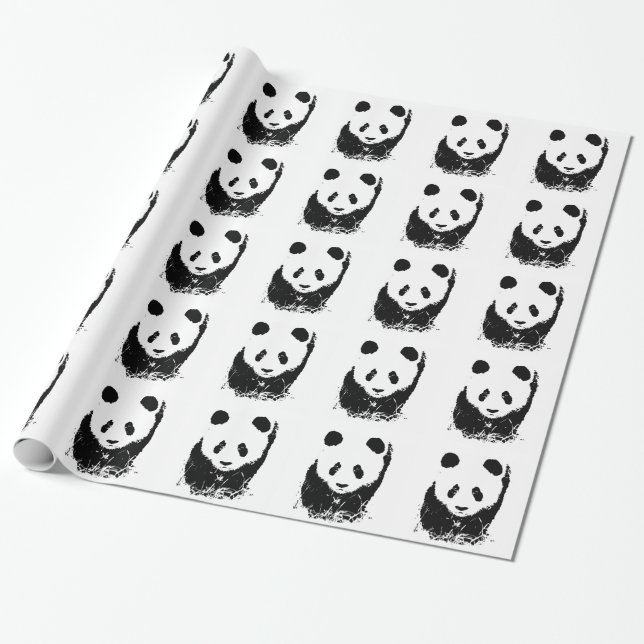 Papper textning av Panda-inslagning Presentpapper (Utrullad)