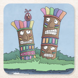 Papper Tiki Bird Rosenknopp Square Underlägg Kvadrat