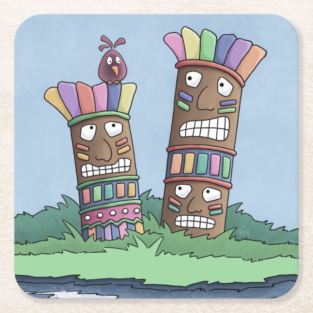 Papper Tiki Bird Rosenknopp Square Underlägg Kvadrat (Framsidan)