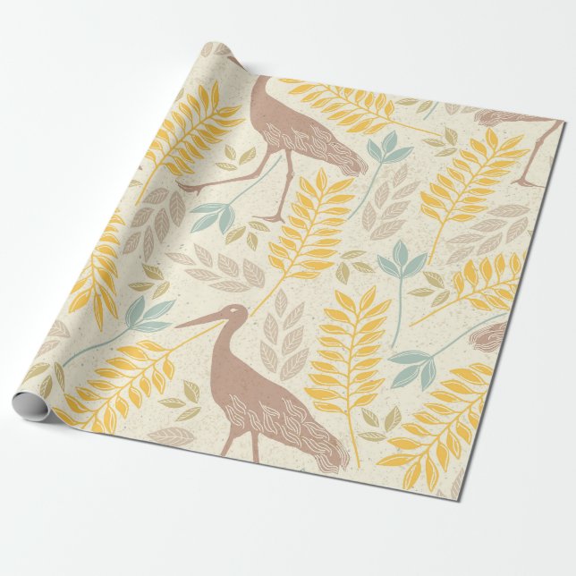 Papper tranquil Crane & Foliage Wrapping Presentpapper (Utrullad)