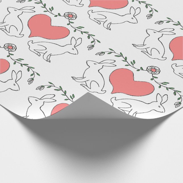 Papper tryckning av kärlek Bunny Heart White Skriv Presentpapper (Hörn)