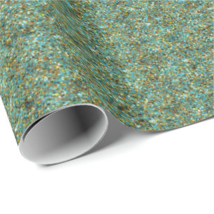 Papper Turquise-Guld Glitter-GIFT WRAPPING Presentpapper