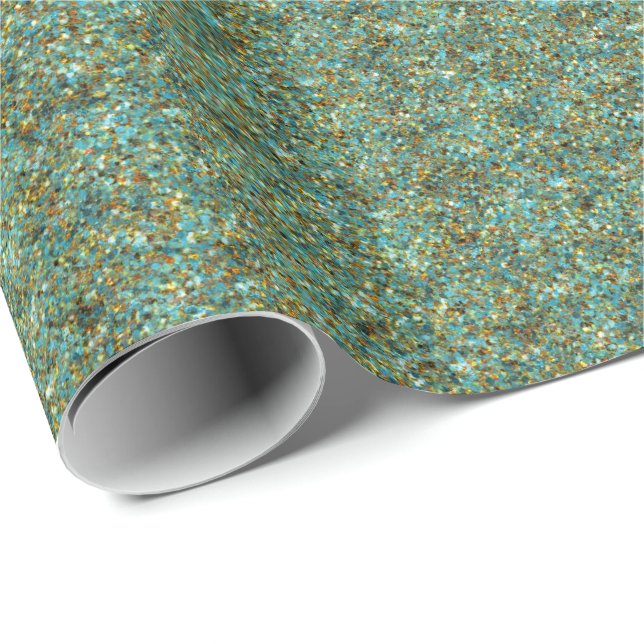 Papper Turquise-Guld Glitter-GIFT WRAPPING Presentpapper (Rullad Hörn)