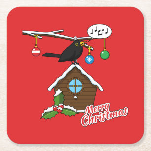 Papper Underlägg av Bird House God jul Square Kvadrat
