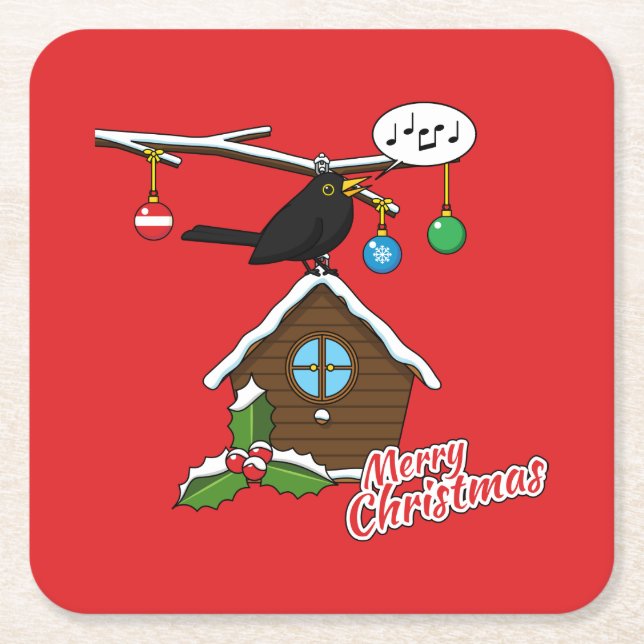 Papper Underlägg av Bird House God jul Square Kvadrat (Framsidan)