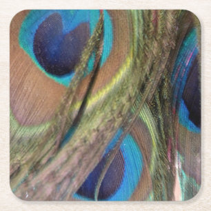 Papper Underlägg av Bright Peacock Feathers Mönste Kvadrat